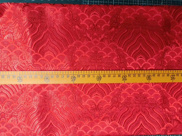 Red color brocade fabric, jacquard fabric, by the yard
