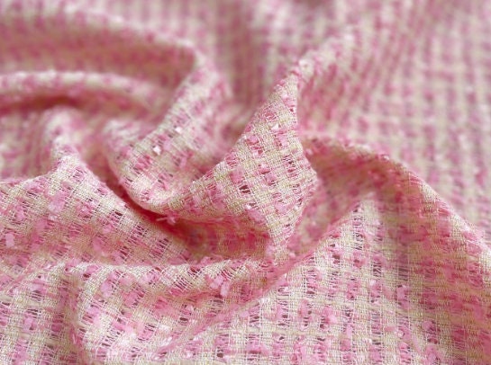 Pink color fabric, woven tweed fabric, Summer dress fabric, by the yard