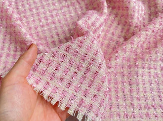 Pink color fabric, woven tweed fabric, Summer dress fabric, by the yard