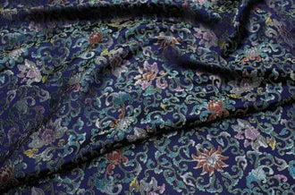 Chinese style Song brocade fabric with lotus pattern, navy blue jacquard fabric, fabric by the yard-55inches/140cm
