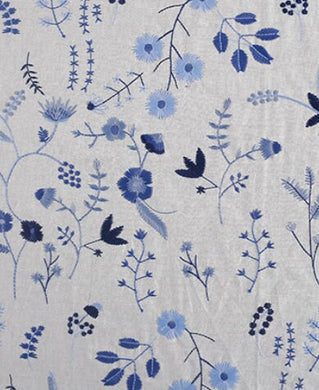 Wholesale fabric, 2 Color Ramie fabric, off-white/black color embroidery blue flower fabric, curtains fabric, Summer dress fabric