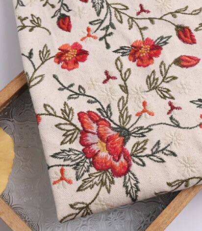Wholesale fabric, cream color canvas fabric, floral embroidery fabric, tote bag fabric for handbags fabric by the yard