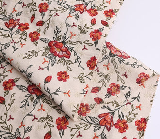 Wholesale fabric, cream color canvas fabric, floral embroidery fabric, tote bag fabric for handbags fabric by the yard