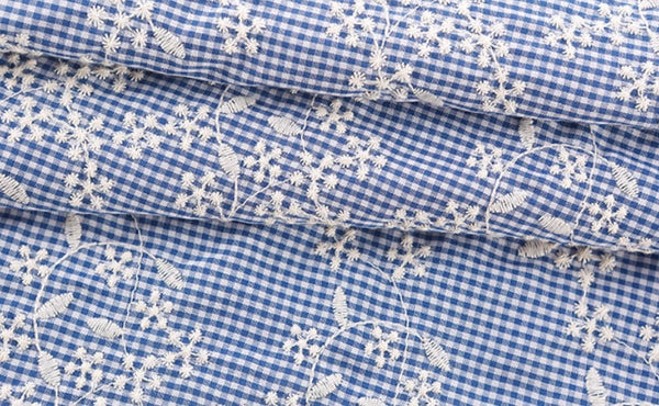 Wholesale fabric, Checkered striped cotton fabric, embroidered floral fabric, home dress, shirt, clothing fabric, fabric by the yard