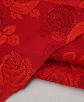 Wholesale fabric, High quality red rose embroidery fabric, cotton embroidery, fabric by the yard for Summer dress