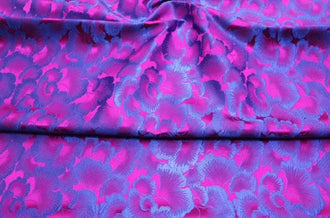 Rose red blue color brocade fabric with ginkgo leaf, jacquard fabric, by the yard