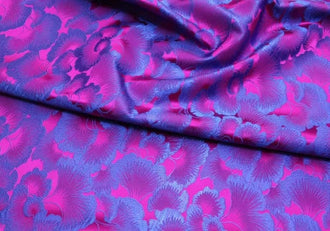 Rose red blue color brocade fabric with ginkgo leaf, jacquard fabric, by the yard