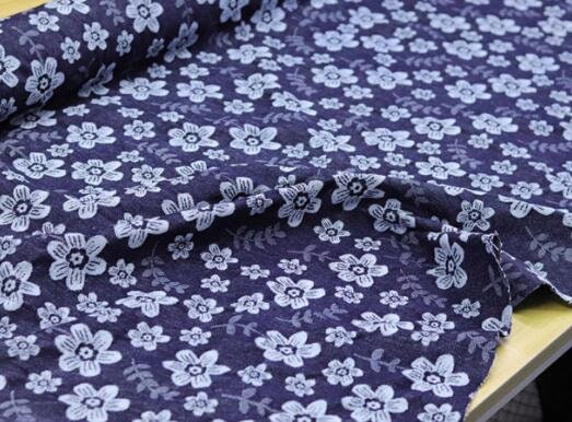3Color washed denim fabric with plum blossom, high-end handmade DIY clothing, bag fabric,  jacket dress fabric