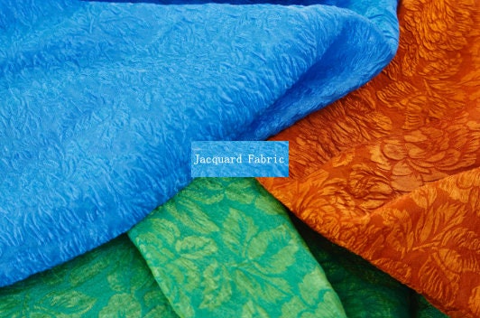 Glossy, slightly translucent, green, blue, orange, mulberry silk jacquard fabric, qipao, Summer dress fabric, DIY