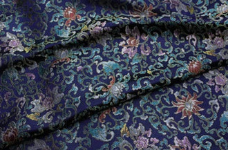 Chinese style Song brocade fabric with lotus pattern, navy blue jacquard fabric, fabric by the yard-55inches/140cm
