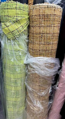 Summer dress fabric, woven tweed fabric,  Earthy yellow/green color woven fabric,  suit dress fabric, by the yard