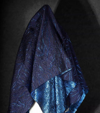 30%Off-Navy blue gold glossy jacquard texture fabric, jacket dress fabric,  wave pattern jacquard, retro Chinese style wedding dress fabric