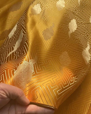 Gold yellow color brocade fabric, jacquard fabric, brocade fabric, fabric by the yard