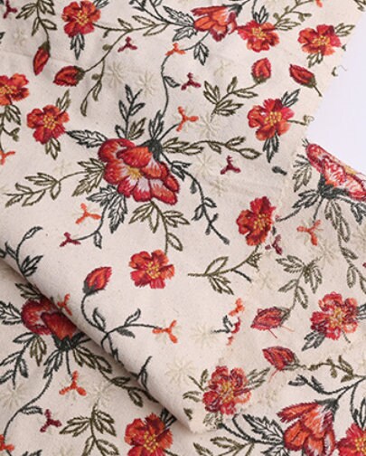 Wholesale fabric, cream color canvas fabric, floral embroidery fabric, tote bag fabric for handbags fabric by the yard