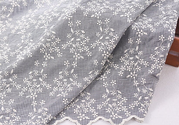 Wholesale fabric, Checkered striped cotton fabric, embroidered floral fabric, home dress, shirt, clothing fabric, fabric by the yard