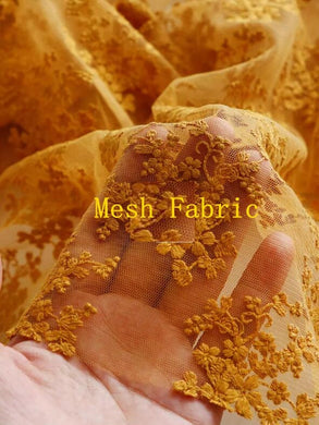 High quality Ginger yellow color mesh fabric with floral style, mesh fabric, mesh lace fabric, curtains mesh fabric