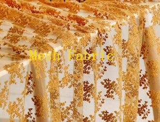 High quality Ginger yellow color mesh fabric with floral style, mesh fabric, mesh lace fabric, curtains mesh fabric