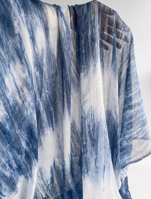 Blue and white chiffon fabric, light and thin chiffon fabric, Chinese style texture fabric, chiffon wedding dress, designer fabric