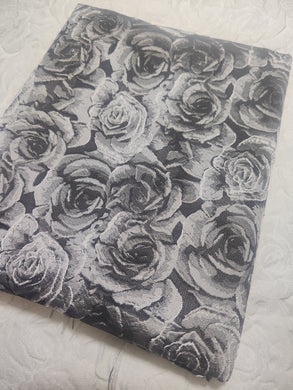 High quality black grey color jacquard fabric, cosplay dress fabric, 3D rose pattern jacquard fabric, fabric by the yard