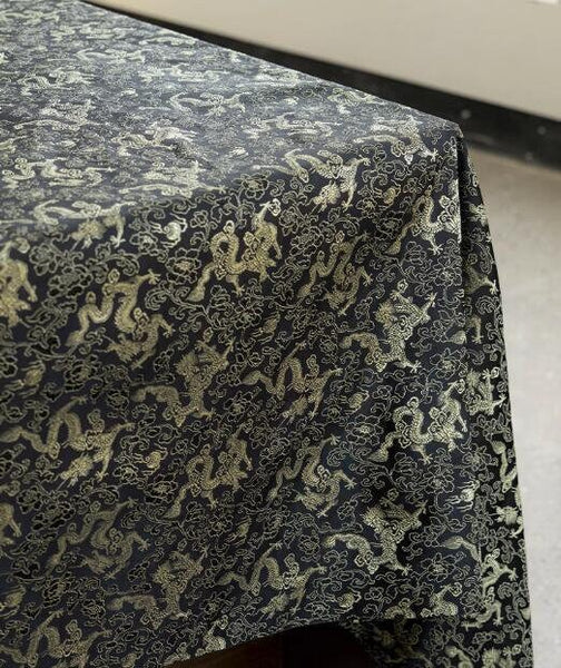 Wide fabric, black color jacquard fabric with champagne gold dragon pattern,  cosplay dress fabric, fabric by the yard