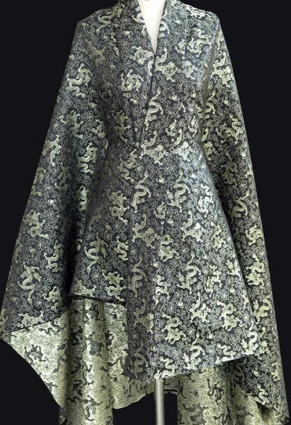 Wide fabric, black color jacquard fabric with champagne gold dragon pattern,  cosplay dress fabric, fabric by the yard