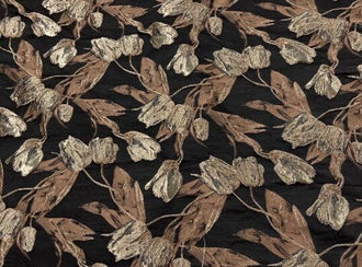 Black background jacquard fabric, brown tulip luster fabric, textured jacquard fabric,  qipao fabric