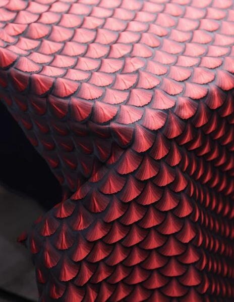 3D Relief red scale woven brocade fabric with fan-shaped texture, jacquard fabric, black red jacquard fabric