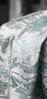 Fashion jacuqard fabric, retro Chinese style gray green wave texture jacquard fabric designer fabric, jacket dress fabric