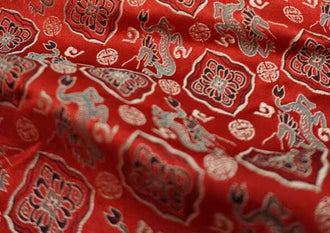 Red bottom diamond brocade fabric,  Ruyi Xiaolong Fushou Song brocade fabric,  jacquard fabric, fabric by the yard
