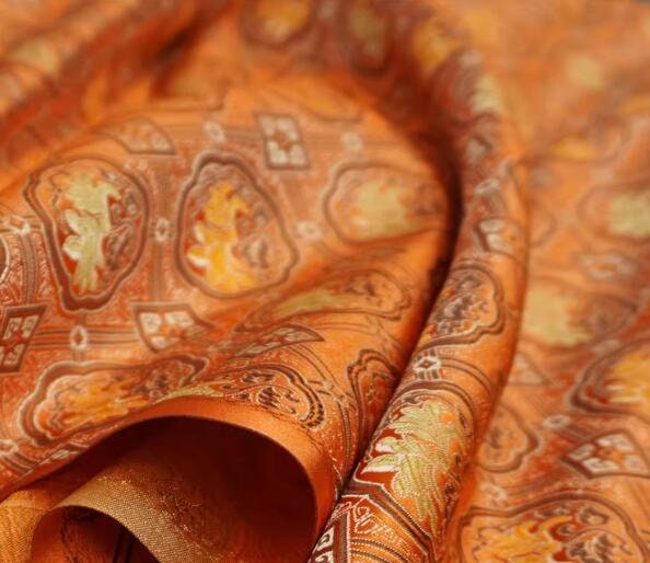 Orange Magnolia Flower Fabric, jacquard fabric, fabric by the yard
