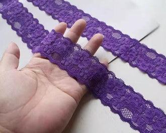 Embroidered lace trim, hollow striped lace trim, deep purple elastic lace trim- 3.5cm (1.37")-for 2 yards long