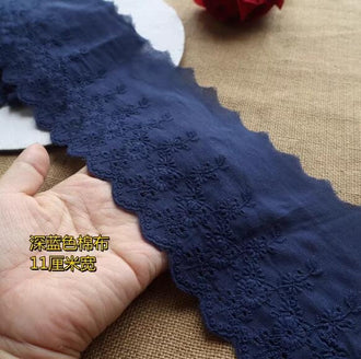 SALE, Navy blue color lace trim, cotton lace Trim, DIY Dress lace Trim, Wedding accessories by the yard - (11cm)4.33" wide-for 2 yards long