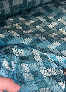 Blue color brocade fabric with fish scale pattern, wide fabric,  jacquard fabric, by the yard