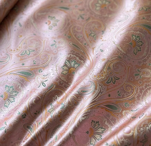 Wide brocade fabric, light pink color jacquard fabric,  by the yard