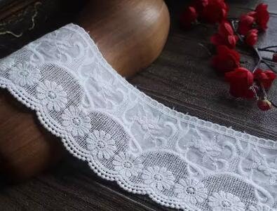 SALE, Off-white/coffee/black/green/navy blue color lace trim, cotton lace Trim, DIY lace Trim, Wedding lac trim - 3.93" wide 2 yards long