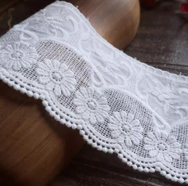 SALE, Off-white/coffee/black/green/navy blue color lace trim, cotton lace Trim, DIY lace Trim, Wedding lac trim - 3.93" wide 2 yards long