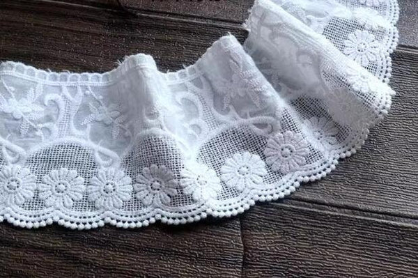 SALE, Off-white/coffee/black/green/navy blue color lace trim, cotton lace Trim, DIY lace Trim, Wedding lac trim - 3.93" wide 2 yards long