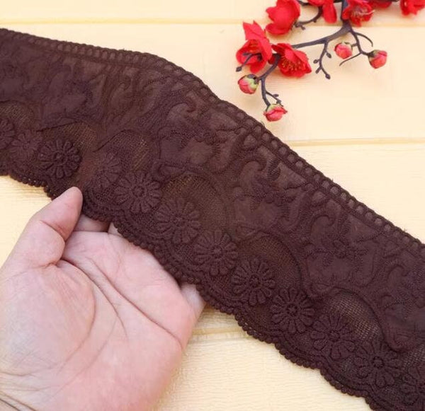 SALE, Off-white/coffee/black/green/navy blue color lace trim, cotton lace Trim, DIY lace Trim, Wedding lac trim - 3.93" wide 2 yards long