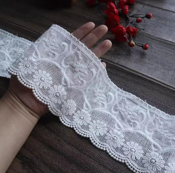 SALE, Off-white/coffee/black/green/navy blue color lace trim, cotton lace Trim, DIY lace Trim, Wedding lac trim - 3.93" wide 2 yards long