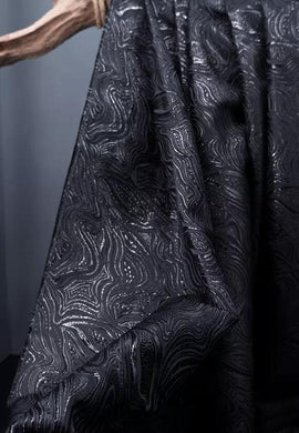 Black Water Ripple Jacquard Fabric, Shiny Black Color Jacquard Fabric, Wedding Fabric, fabric by the yard