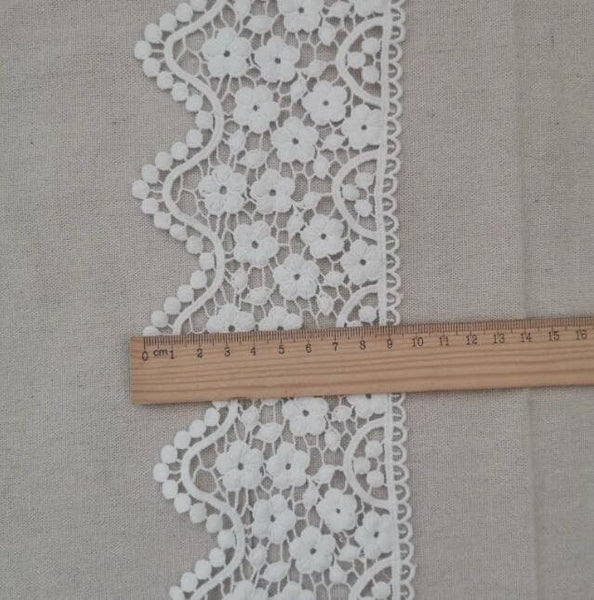 SALE, Off-white color lace trim, DIY Dress lace Trim, Wedding lace trim, by the yard - (9.5cm)3.74" wide-for 2 yards long
