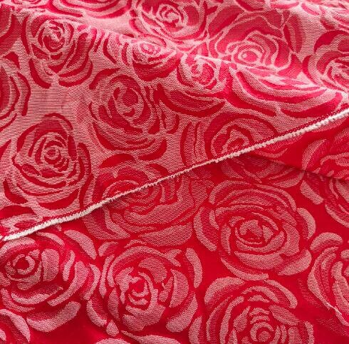 Red color rose jacquard fabric, wedding dress jacquard fabric, cosplay dress fabric, by the yard