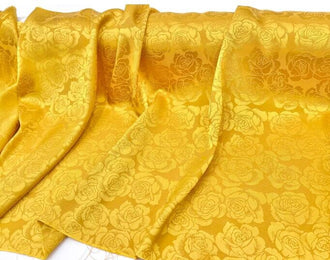 Summer dress fabric, bright yellow glossy fabric, rose pattern jacquard fabric, qipao Hanfu fabric