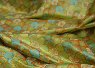 2 Color Shell style brocade fabric, orange/green color jacquard fabric, cosplay dress fabric