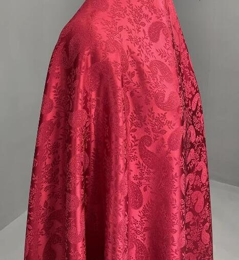 Red Color Jacquard Fabric, Acetate Satin Fabric, Cashew Style Gloss Fabric, Wedding Dress Fabric, Fabric by the yard