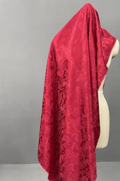 Red Color Jacquard Fabric, Acetate Satin Fabric, Cashew Style Gloss Fabric, Wedding Dress Fabric, Fabric by the yard