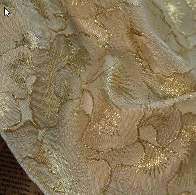 SALE, Golden Leaf Patterns Fabric, Light Gold Brocade Fabric, Jacquard Fabric, Ginkgo Pattern Fabric