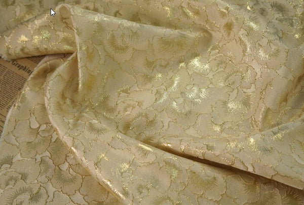 SALE, Golden Leaf Patterns Fabric, Light Gold Brocade Fabric, Jacquard Fabric, Ginkgo Pattern Fabric