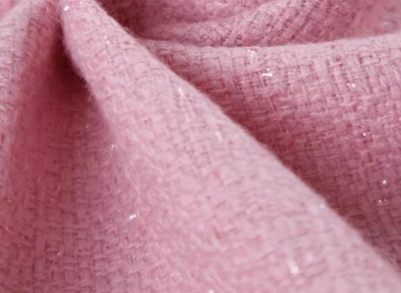 Pink color tweed fabric , fabric by the yard