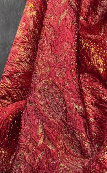 Red gold color jacquard fabric, fashion jacquard fabric, cosplay dress fabric, fabric by the yard